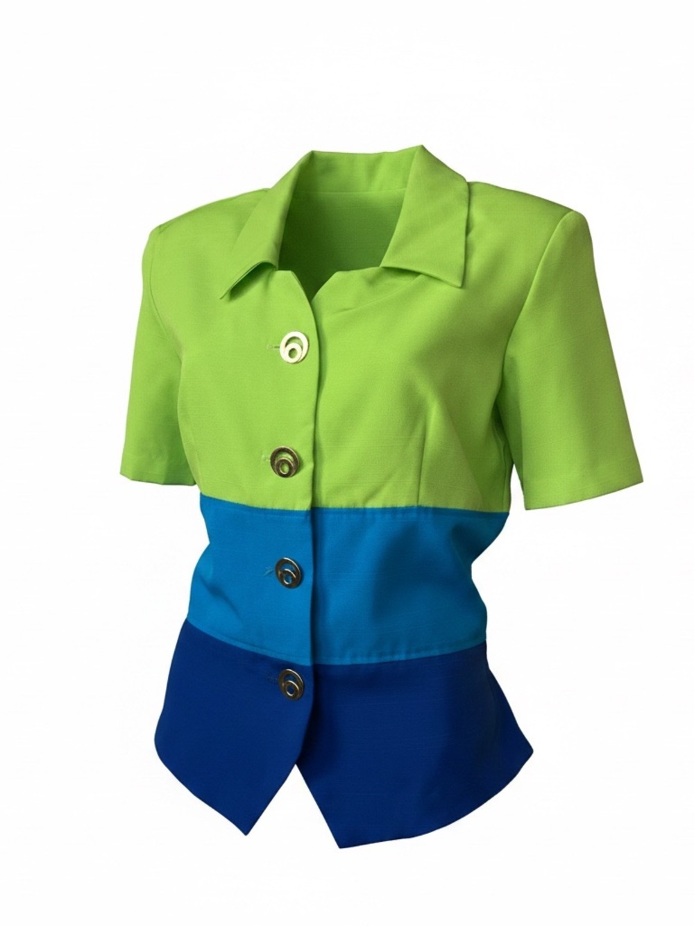 Colorblock Short Sleeve Blazer — Lime, Teal & Royal Blue
